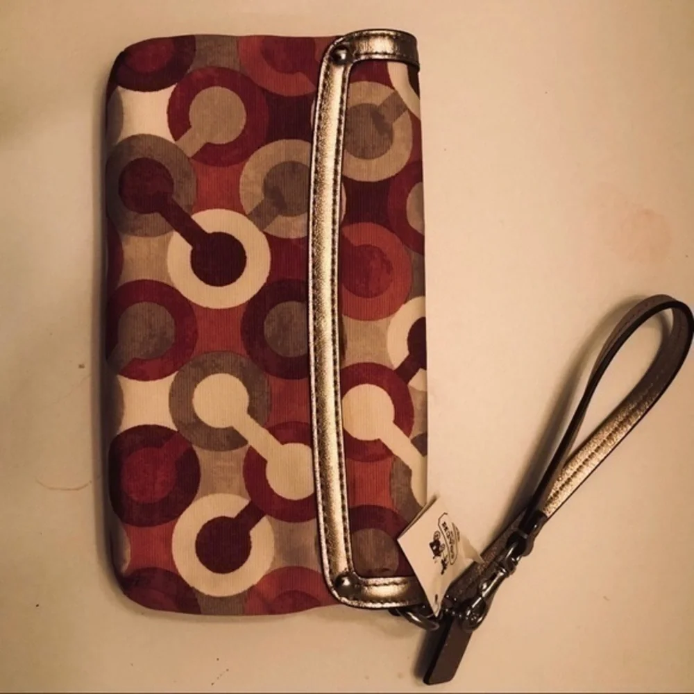 Coach optic c pink metallic wristlet bag clutch
